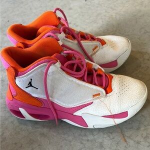 Jordan Orange and Pink High-Top Sneakers
